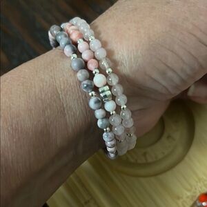 17” Pink Zebra Jasper & Rose Quartz Bracelet – 4mm Beads, Silver Accents